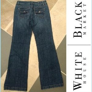 WHBM Blanc Flare Distressed Wide Jeans